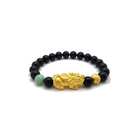 Black Agate Beaded Jade Touch Pixiu Bracelet (24K)