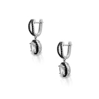Black Stone Halo Drop Earrings (Silver) Popular Jewelry New York