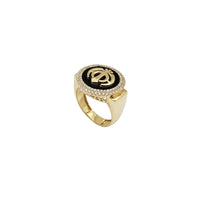 Onyx & CZ Border Khanda Symbol Ring (14K)