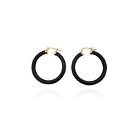 Black Onyx Hoop Earrings (14K) New York Popular Jewelry