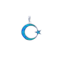 Blue Opal Crescent Moon & Star Pendant (Silver) Popular Jewelry New York