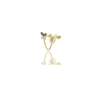 Butterfly Stud Chain CZ Earrings (14K).