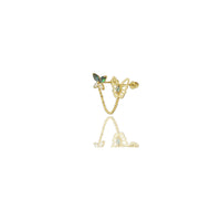 Butterfly Stud Chain CZ Earrings (14K).
