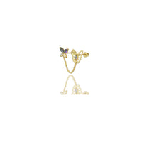 Butterfly Stud Chain CZ Earrings (14K).