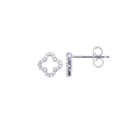 Paved Open Clover Stud Earrings (Silver)