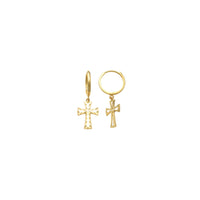 Cross Drop Huggie Earrings (14K)