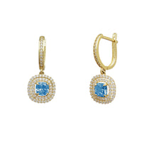 Cushion-Cut Halo Color Gemstone Dangle Earrings (14K)