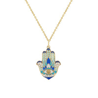 Colorful-Enameled Evil-Eye Hamsa Hand Fancy Necklace (14K) Popular Jewelry New York