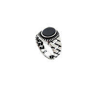 Cuban Band Black Onyx Oval Ring (Silver)