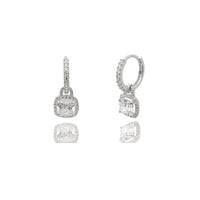 Cushion Halo Pave CZ Huggie Earrings (14K).