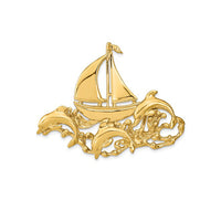 Glossy Sailboat & Dolphins Pendant (14K)