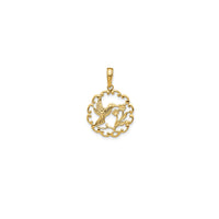 Textured Flower Frame Hummingbird Pendant (14K)