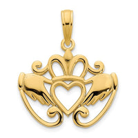 Glossy Outlined Claddagh Pendant (14K)