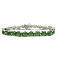 Zirconia Dark Green Oval Tennis Bracelet (Silver)