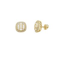 Diamond Curve Square Baguette Stud Earrings (14K)