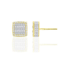 Diamond Two-Tone Baguettes & Round Square Stud Earrings (14K)