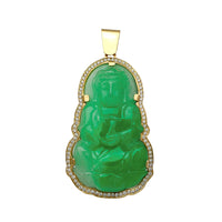 Diamond Yellow Gold Frame GuanYin Jade Pendant (14K) Popular Jewelry New York
