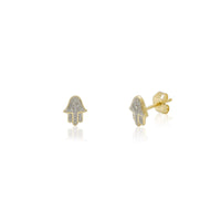 Diamond Pave Hamsa Hand Stud Earrings Yellow Gold (14K) Popular Jewelry New York