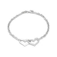 Double Heart Bracelet CZ (14K) White Gold, Popular Jewelry