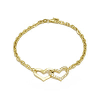 Double Heart Bracelet CZ (14K) Yellow Gold, Popular Jewelry