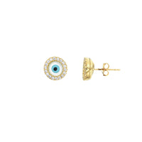 Evil Eye CZ Stud Earrings (14K)