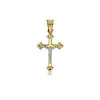 Two-Tone Polished Clover Edges Crucifix Cross Pendant (14K)