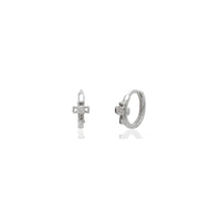 Fancy Cross CZ Huggie Earrings (14K) White Gold