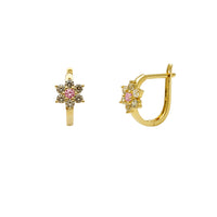 Flower CZ Huggie Earrings (14K).