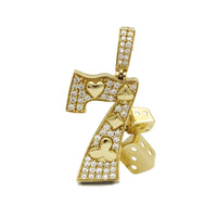 Gambling Seven 7 CZ Pendant (14K) Casino, Casino Cards, 14 Karat Yellow Gold, Popular Jewelry New York