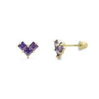 Geometric Purple Heart Stud Earrings (14K) Popular Jewelry New York