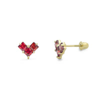 Geometric Red Heart Stud Earrings (14K) Popular Jewelry New York