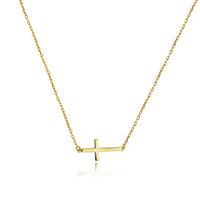 Glossy Sideways Cross Necklace (14K)