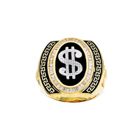 Greek-Key Channel Setting Dollar Sign Black Onyx Ring (14K)