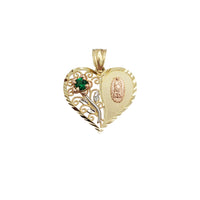 Zirconia Birthstone Rose Long Stem & Virgin Heart Pendant (14K) Popular Jewelry New York