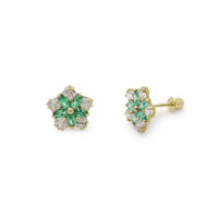 Green Star Flower Stud CZ Earrings (14K) Popular Jewelry New York