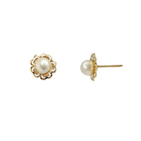 Outlined Petals Pearl Stud Earrings (14K)