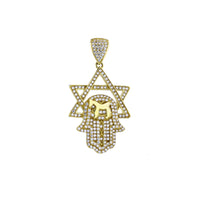 Yellow Gold CZ Micropave Hamsa with Star David Pendant (14K)