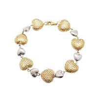Two-Tone Puffy Lattice Heart Bracelet (14K)