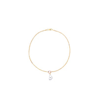 Tricolor Round Link Heart Dangle Charm Anklet (14K)