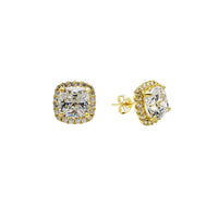 Halo Cushion Stud CZ Earring (14K)