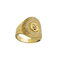 Halo Stone-Set Greek Lion Head Ring (10K) Popular Jewelry New York