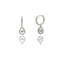 Halo Teardrop Pave CZ Huggie Earrings (14K).