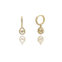 Halo Teardrop Pave CZ Huggie Earrings (14K).