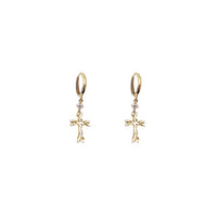 Hanging Cross CZ Huggie Earrings (14K)