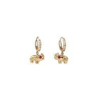 Hanging Elephant CZ Huggie Earrings (14K)