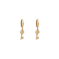 Hanging Key CZ Huggie Earrings (14K)