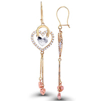 Zirconia Heart Dangling Earrings (14K)