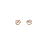 Heart Flower Stud CZ Earrings (14K)