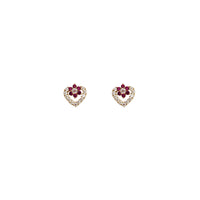 Heart Flower Stud CZ Earrings (14K)