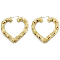 Heart Shape Bamboo Hoop Earrings (10K) Popular Jewelry New York